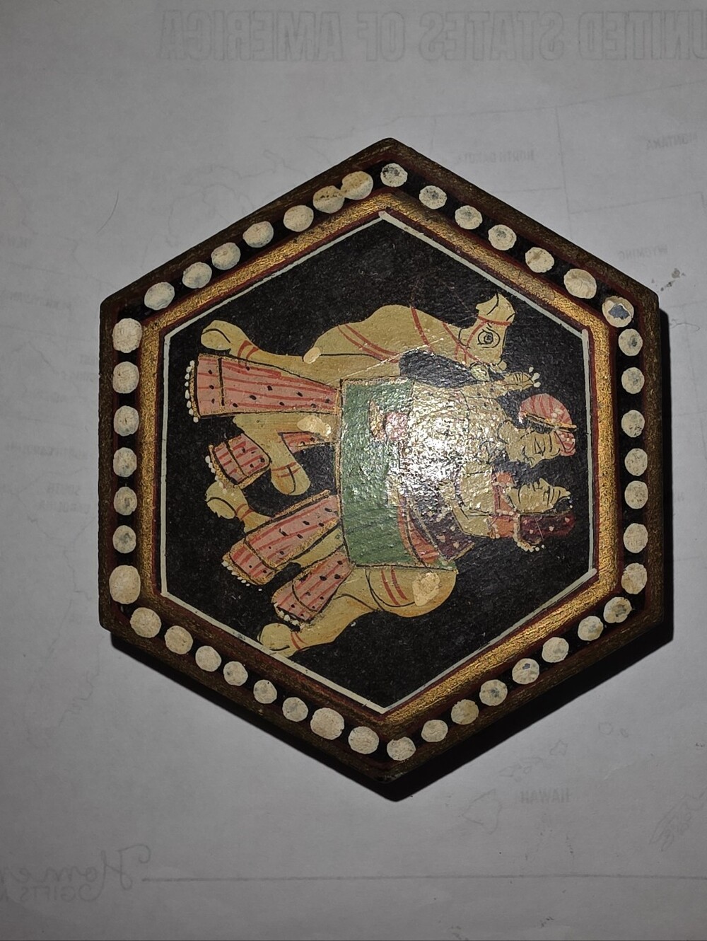 Vintage Hand-Painted Indian Trinket Box – Rajasthani Mughal Miniature Art